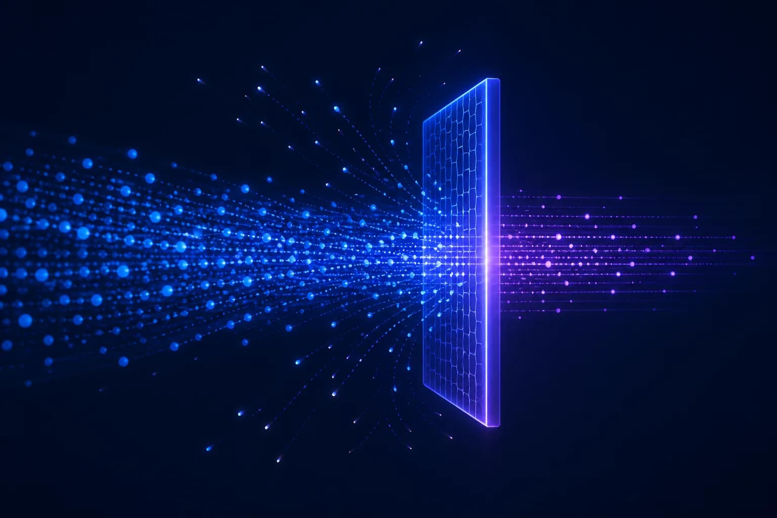Request traffic passing through a rate-limit gate on dark navy with blue accents